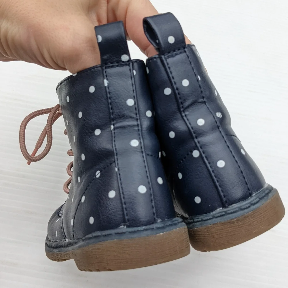 OLD NAVY toddler navy polkadot lace-up combat boots